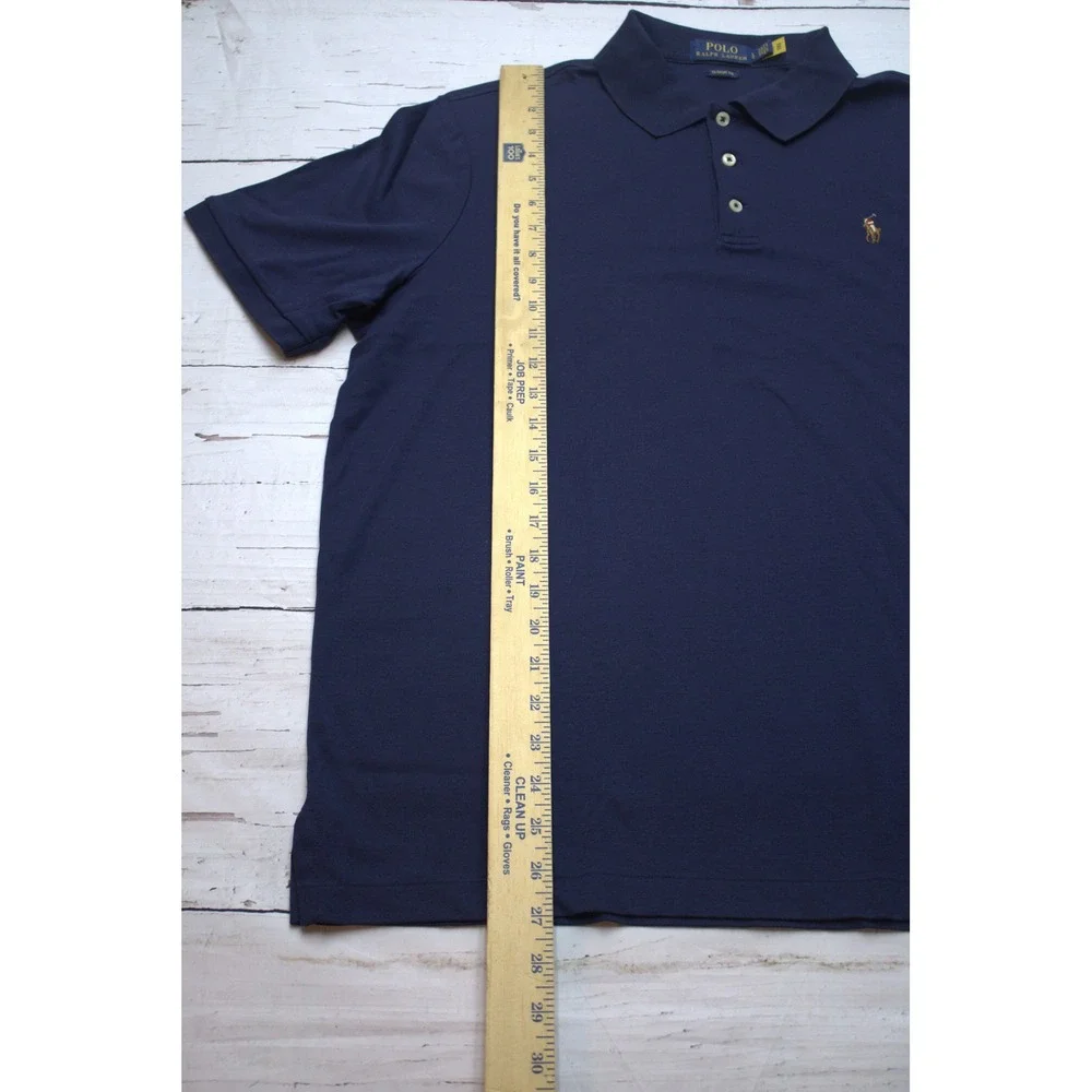 Polo Ralph Lauren Mens Classic Fit Navy Blue Cotton Interlock Polo Shirt Large